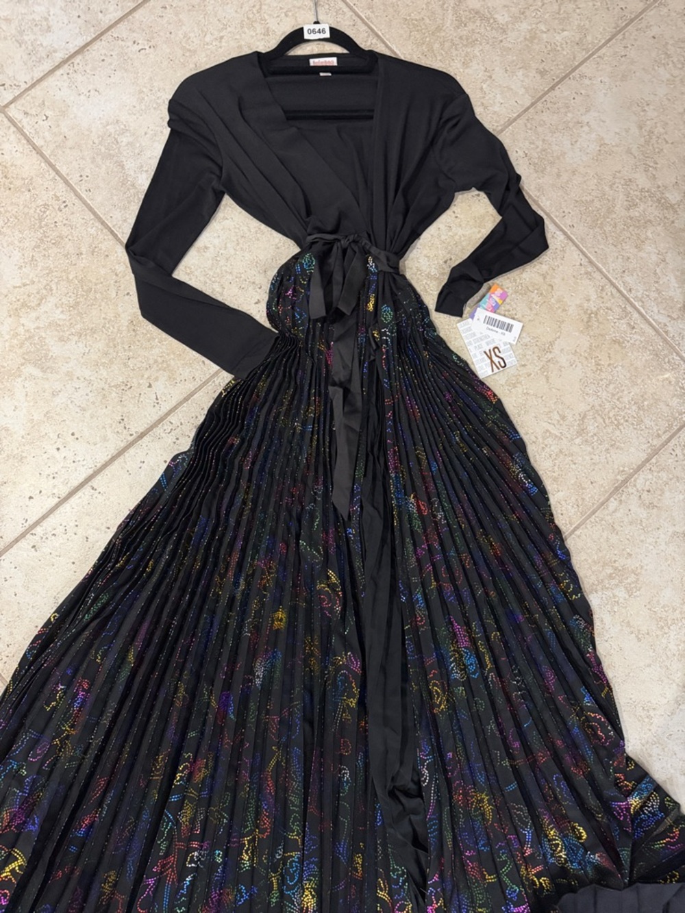 LuLaRoe Deanne Black Maxi Dress with Multicolor Iridescent Print - NWT